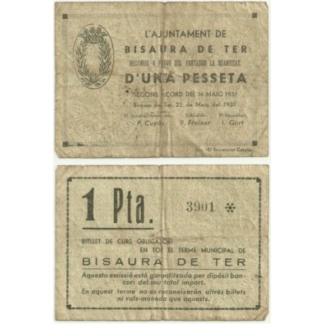 Bisaura de Ter [1937] Billete de 1 Peseta (MBC)