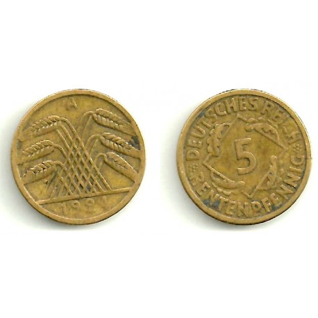 (39) Imperio Alemán (WEIMAR). 1924(A). 5 Pfennig (MBC)
