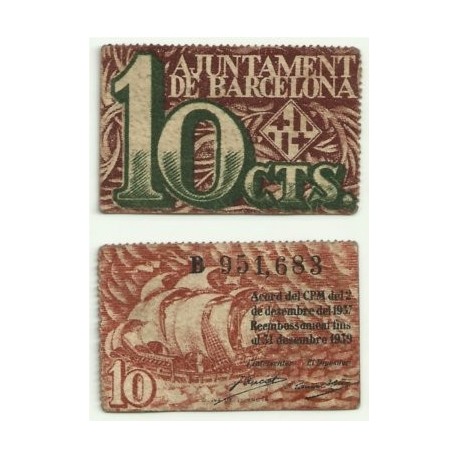 Barcelona [1937] Billete de 10 Céntimos (SC)
