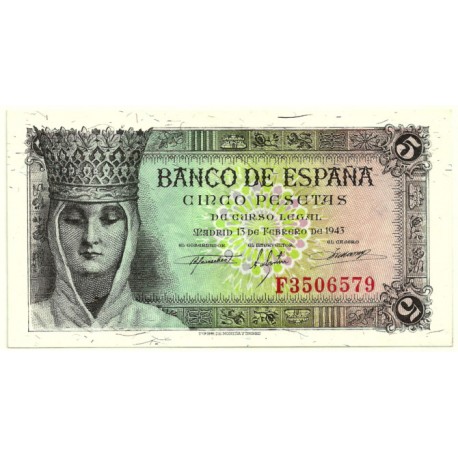 [1943] Billete de 5 Pesetas (SC) Serie F