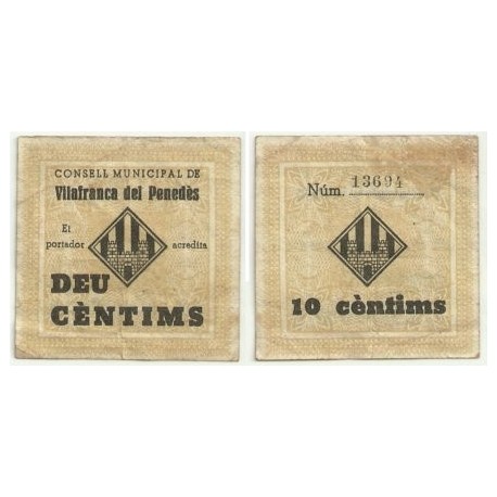 Vilafranca del Penedés [1937] Billete de 10 Céntimos (MBC)