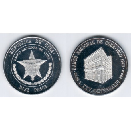 (37) Cuba. 1975. 10 Pesos (Proof) (Plata)