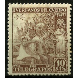 Sello Fiscal. Huerfanos del Cuerpo de Telégrafos. 10 Céntimos