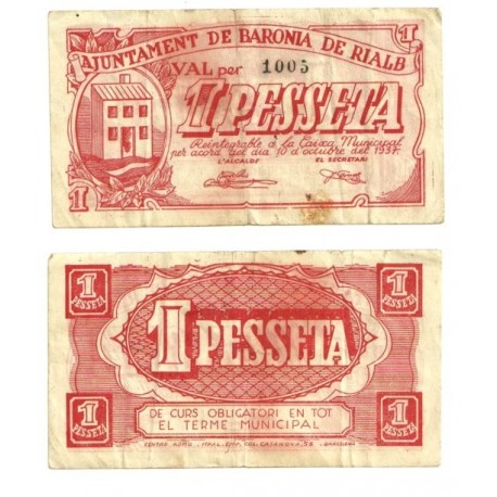Baronia de Rialb [1037] Billete de 1 Pesseta (MBC)