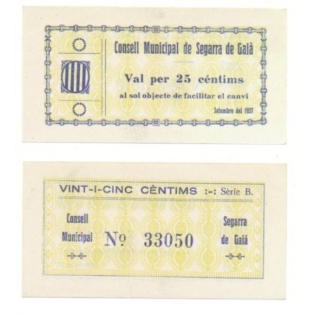 Segarra de Gaià [1937] Billete de 25 Cèntims (SC)