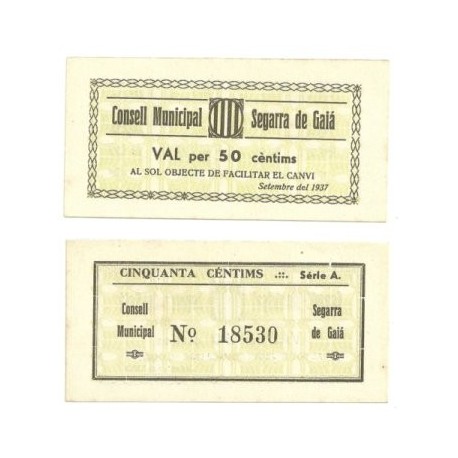 Segarra de Gaià [1937] Billete de 50 Cèntims (SC)