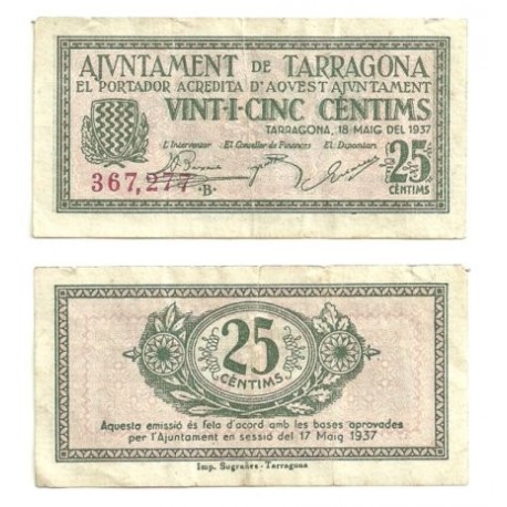 Tarragona [1937] Billete de 25 Cèntims (BC)