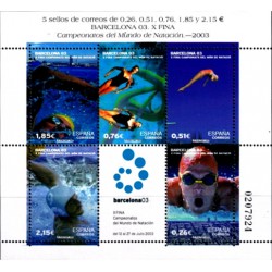(3991) 2003. 0,26, 0,51, 0,76, 1,85 y 2,15 Euro. Hojita. Campeonatos del Mundo de Natación Barcelona 2003