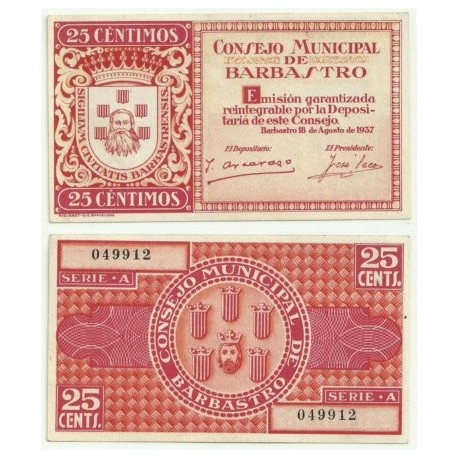 Barbastro [1937] Billete de 25 Céntimos (SC)