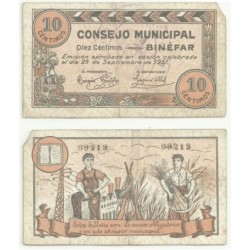 Binéfar [1937] Billete de 10 Céntimos (BC)