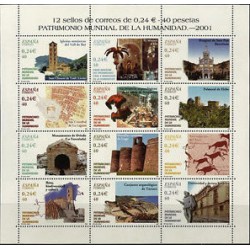 (3843 a 3854) 2001. 40 Pesetas. Minipliego de 12 sellos. Patrimonio Mundial de la Humanidad