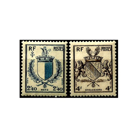 (557-558) Francia. 1945. Serie Completa. Escudos Metz y Estrasburgo (Nuevo)