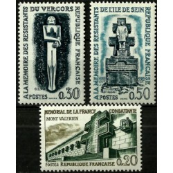 (1029 a 1031) Francia. 1962. Serie Completa. Monumentos II Guerra Mundial (Nuevo)