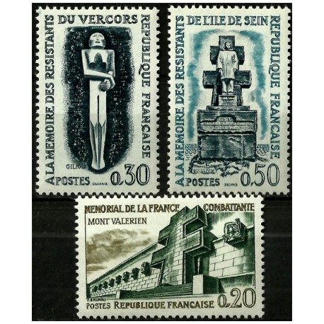 (1029 a 1031) Francia. 1962. Serie Completa. Monumentos II Guerra Mundial (Nuevo)