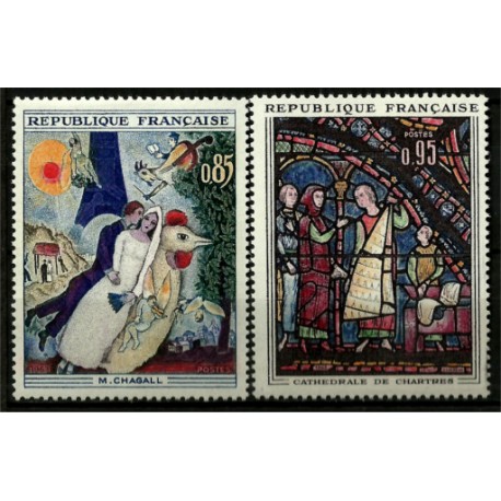 (1076-1077) Francia. 1963. Serie Completa. Chagall & Cathedrale de Chartres (Nuevo)