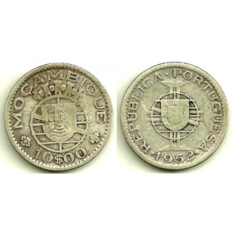 (79) Mozambique. 1952. 10 Escudos (BC+) (Plata)