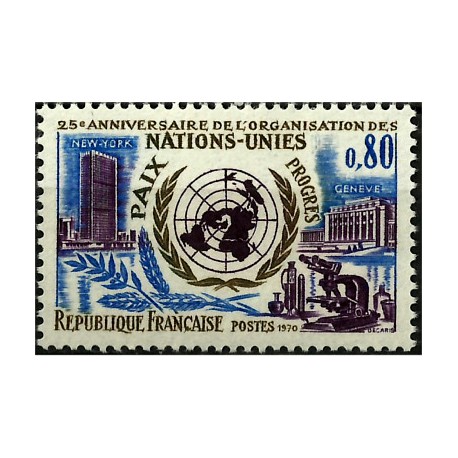 (1289) Francia. 1970. 0,80 Francs. 25 Aniv. ONU (Nuevo)