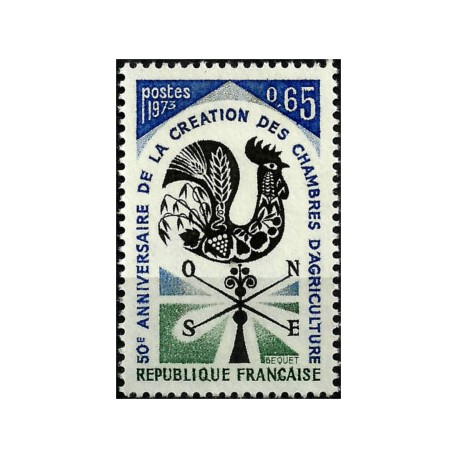 (1387) Francia. 1973. 0,65 Francs. 50 Aniv. Chambres Agriculture (Nuevo)