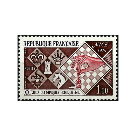 (1413) Francia. 1974. 1,00 Franc. XXI Juegos Olímpicos de Ajedrez, Niza (Nuevo)