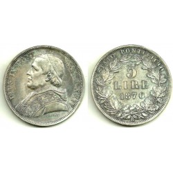 (1380) Ciudad del Vaticano. 1870. 5 Lira (EBC) (Plata)