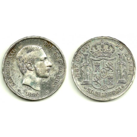 Alfonso XII. 1882. 50 Centavos (EBC-) (Plata) Ceca de Manila