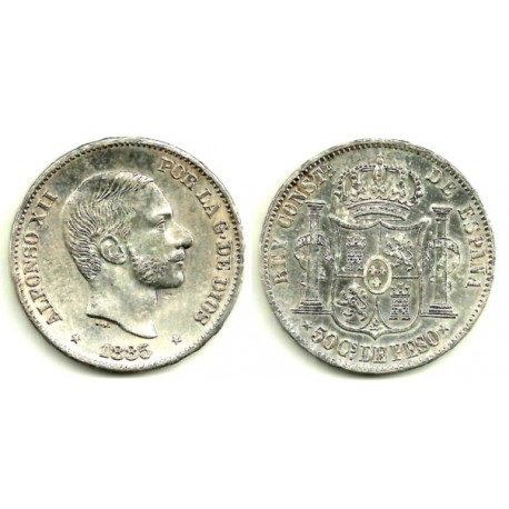 Alfonso XII. 1885. 50 Centavos (EBC) (Plata) Ceca de Manila