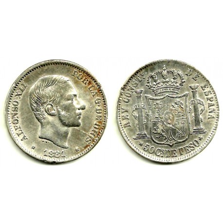 Alfonso XII. 1881. 50 Centavos (EBC-) (Plata) Ceca de Manila