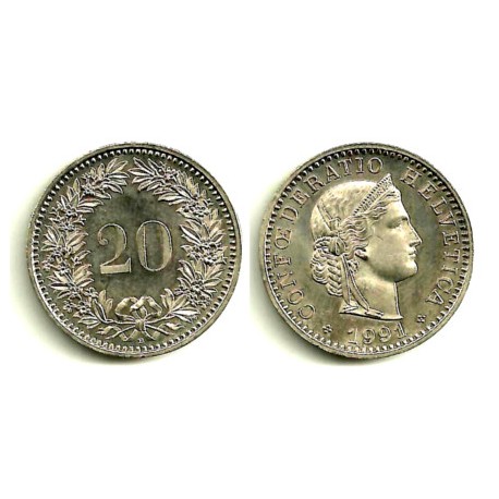 (29a) Suiza. 1991. 20 Rappen (SC)