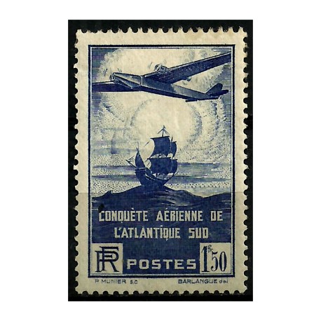(C16) Francia. 1936. 1,50 Francs. Conquista Aérea Atlántico Sur (Nuevo, con marcas de fijasellos)