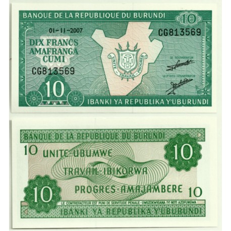 (33e) Burundi. 2007. 10 Francs (SC)