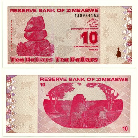 (94) Zimbabue. 2009. 10 Dollars (SC)
