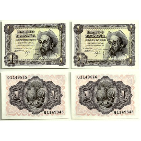 [1951] Billete de 1 Peseta (SC) Serie Q. Pareja correlativa