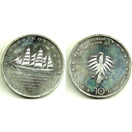 Alemania. 2008(J). 10 Euro (SC) (Plata)