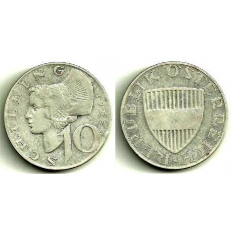 (2882) Austria. 1958. 10 Schilling (MBC) (Plata)
