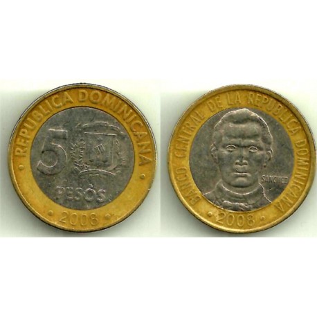 (89) República Dominicana. 2008. 5 Pesos (BC)