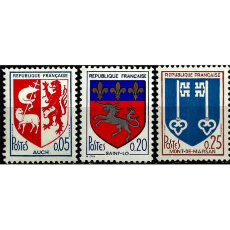 (1142 a 1144) Francia. 1966. Serie Completa. Escudos de Armas (Nuevo, con marcas de fijasellos)