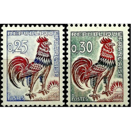 (1024-1024B) Francia. 1962-65. Serie Completa. Gallo (Nuevo, con marcas de fijasellos)