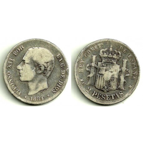 Alfonso XII. 1884*(-----). 2 Pesetas (BC-) (Plata) Ceca de Madrid MS-M