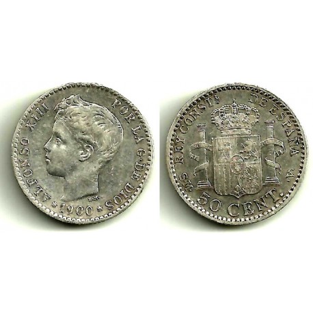 Alfonso XIII. 1900*(0-0). 50 Céntimos (MBC) (Plata) Ceca de Madrid SM-V 
