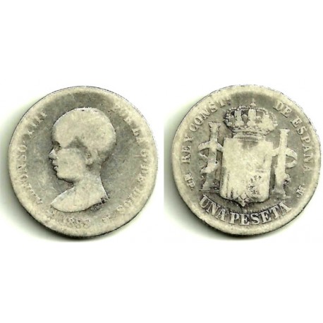 Alfonso XIII. 1889*(-----). 1 Peseta (RC) (Plata) Ceca de Madrid MP-M