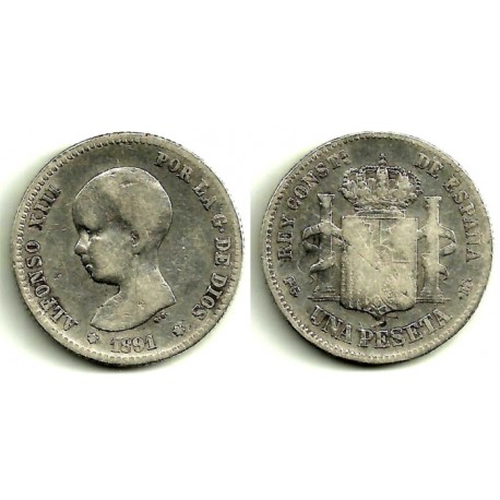 Alfonso XIII. 1891*(-----). 1 Peseta (BC-) (Plata) Ceca de Madrid PG-M
