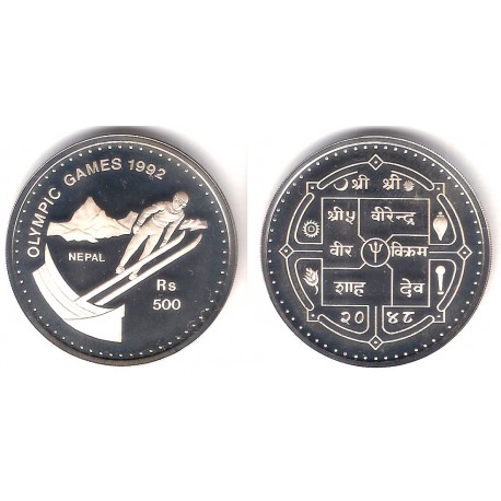 (1071) Nepal. 1992. 500 Rupees (Proof) (Plata)