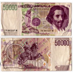 (116c) Italia. 1992. 50000 Lira (BC+) Pequeñas roturas margenes