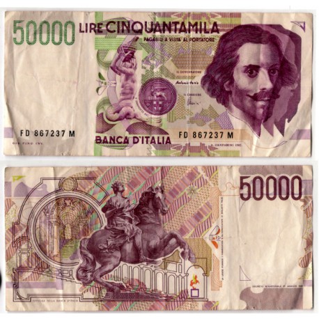 (116c) Italia. 1992. 50000 Lira (BC+) Pequeñas roturas margenes