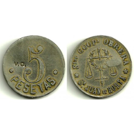 Cooperativa San Juan de Horta. 1938. 5 Pesetas (MBC)