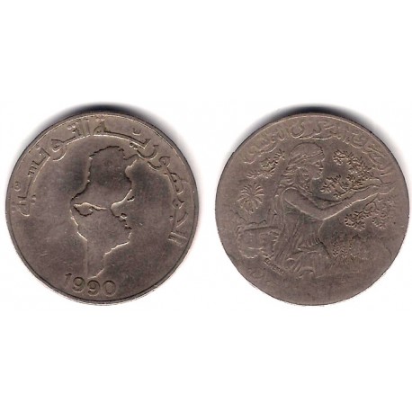 (319) República Tunecina. 1990. 1 Dinar (MBC)
