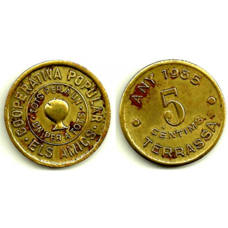 Cooperativa Popular Els Amics (Terrassa). 1935. 5 Centimos (MBC)