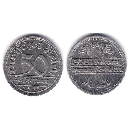 (27) Imperio Alemán (Weimar). 1922(F). 50 Pfennig (MBC+)