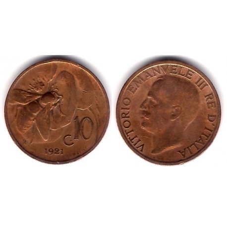(60) Italia. 1921(R). 10 Centesimi (MBC)