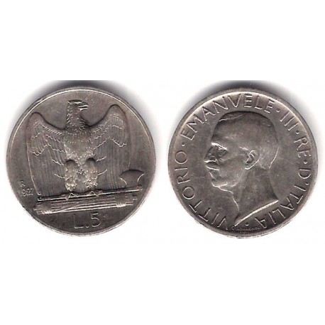 (67.1) Italia. 1927(R). 5 Lira (MBC) (Plata)